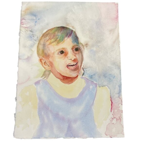Watercolor Portrait Of Young Girl On Heavy Paper light colors 15x11" READ - Picture 1 of 6